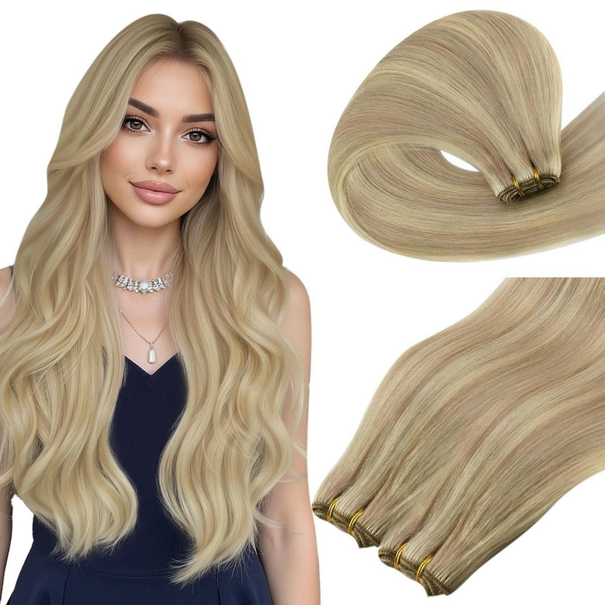 Echthaar Tressen 60cm Blond Highlight Remy