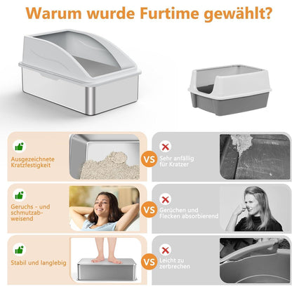 XXL Edelstahl Katzentoilette mit Streu-Recycling, Silbergrau
