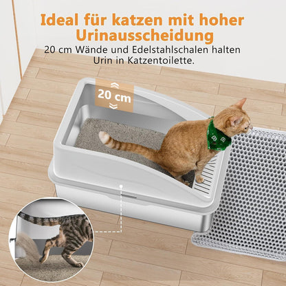 XXL Edelstahl Katzentoilette mit Streu-Recycling, Silbergrau