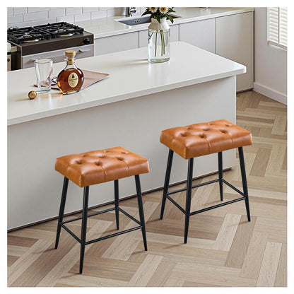 Barhocker 2er Set mit Fußstütze – Braun, Retro Stil