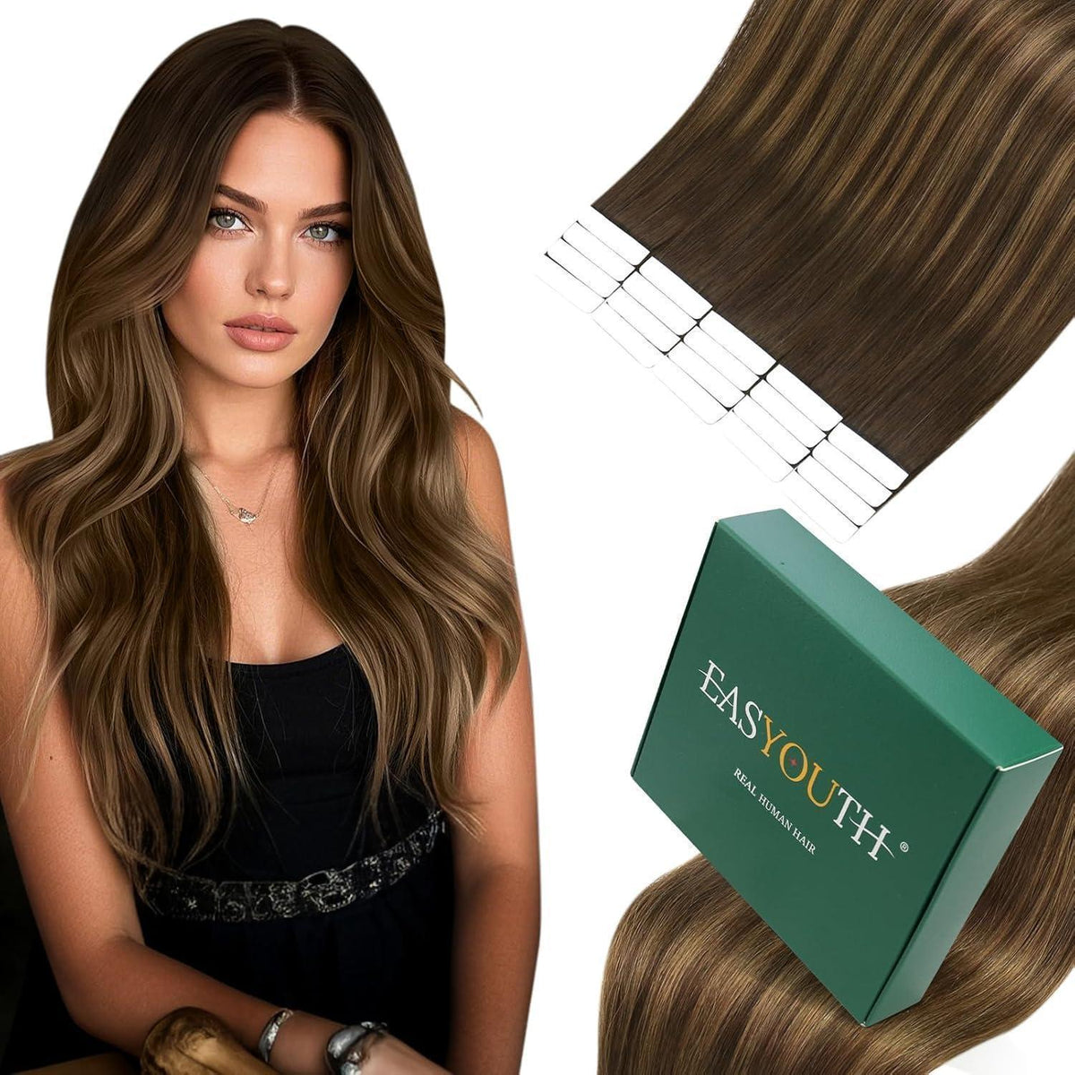 Echthaar Tape-in Extensions Ombre Braun Dunkelbraun