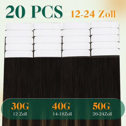 Echthaar Tape-in Extensions Ombre Braun Dunkelbraun