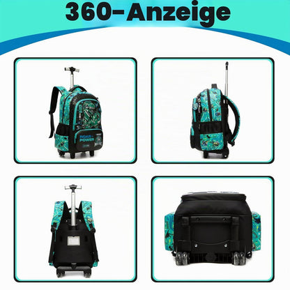 Schultrolley Rucksack Kinder Grün Dinosaurier mit Rollen