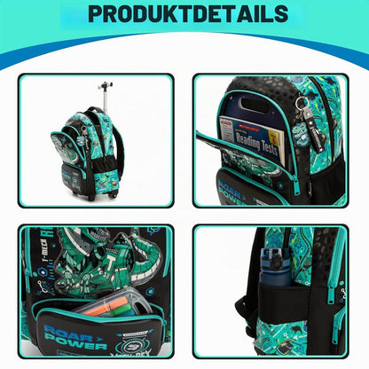 Schultrolley Rucksack Kinder Grün Dinosaurier mit Rollen