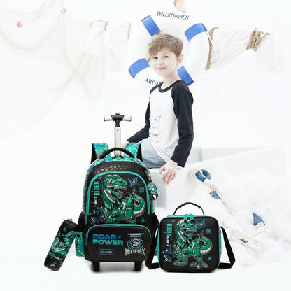 Schultrolley Rucksack Kinder Grün Dinosaurier mit Rollen