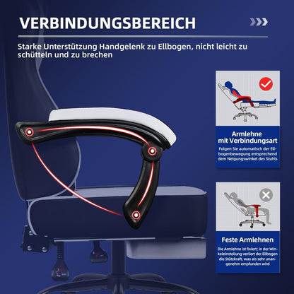 Gaming Stuhl Weiß mit Teleskopische Fußstütze Rückenstütze 150 kg