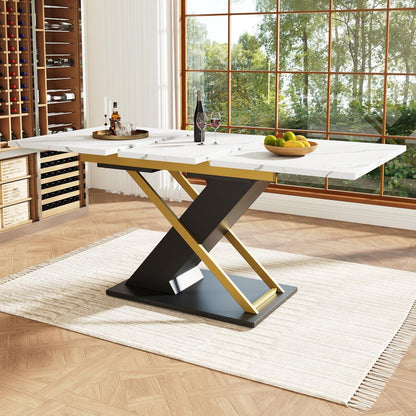Ausziehtisch 120-160x80cm – Esstisch mit goldenen Kreuzbeinen