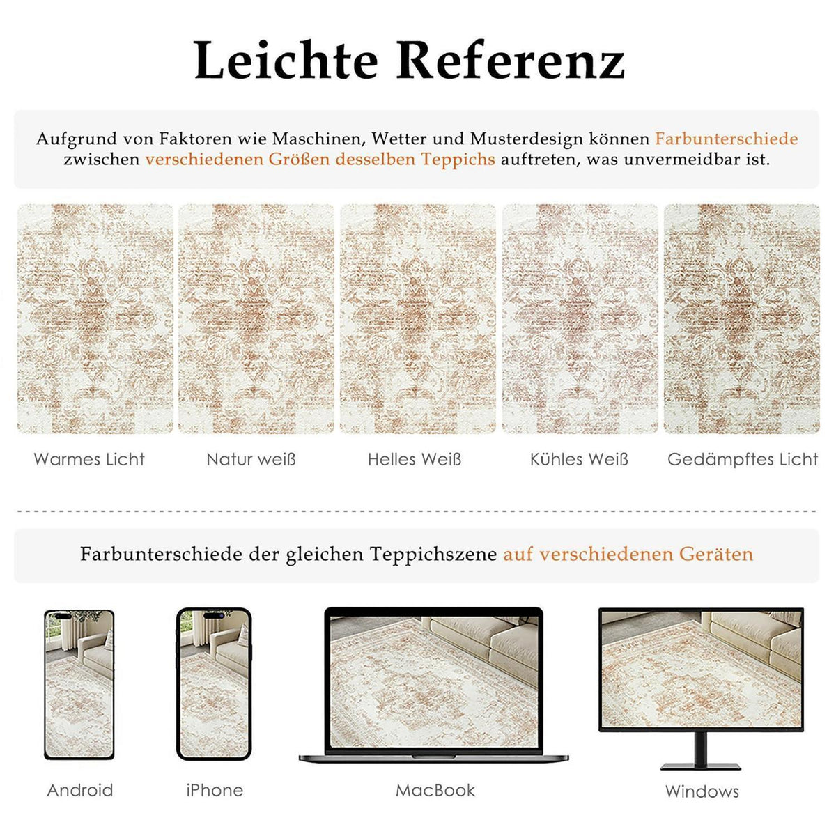 Vintage Creme Teppich 150x210cm Waschbar & Rutschfest