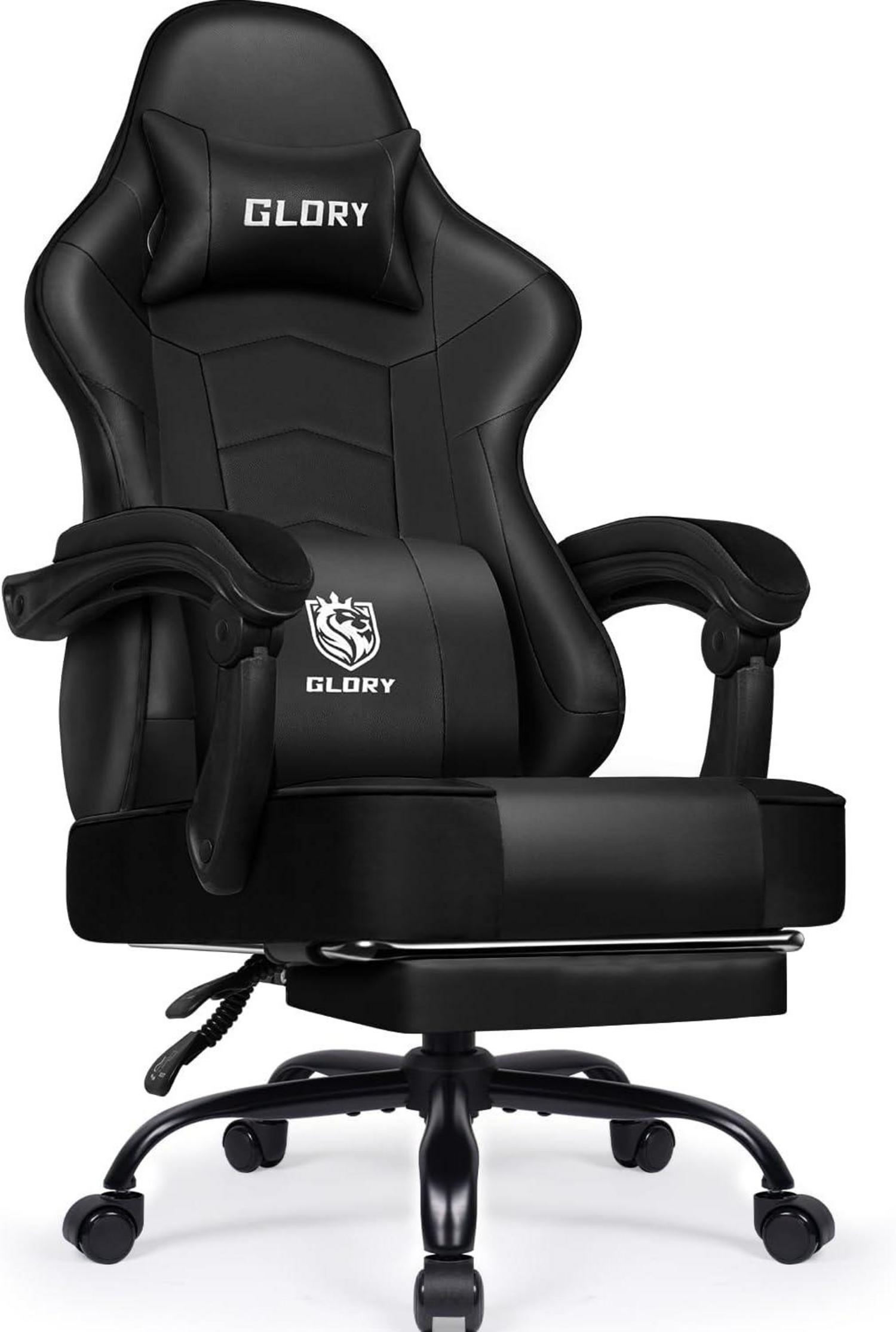 Ergonomischer Gaming Stuhl Schwarz Fußstütze Kopfstütze