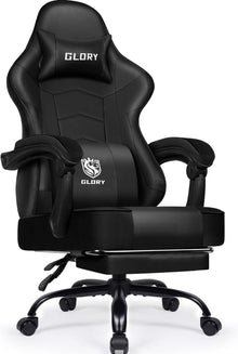 Ergonomischer Gaming Stuhl Schwarz Fußstütze Kopfstütze