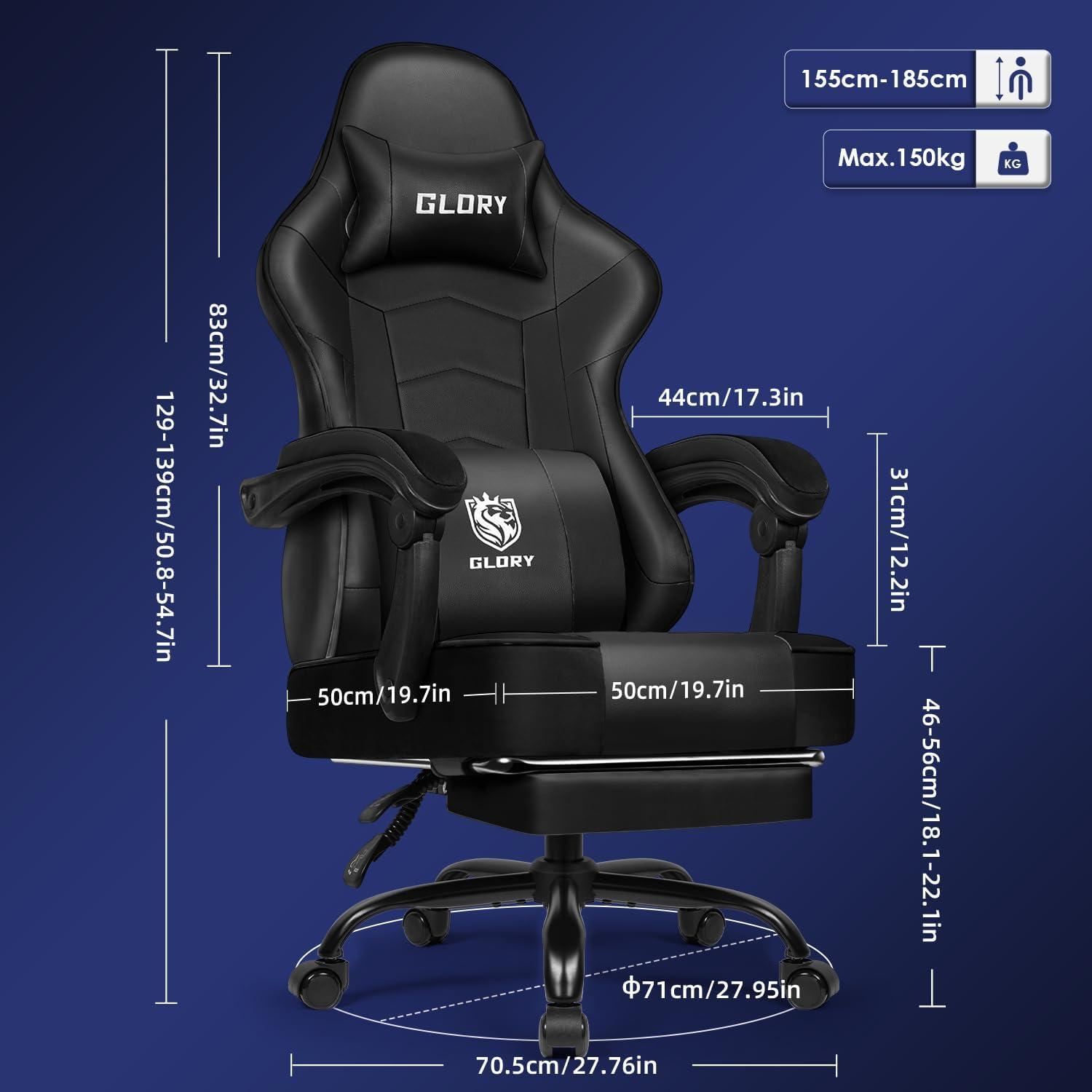 Ergonomischer Gaming Stuhl mit Fußstütze und 150 kg