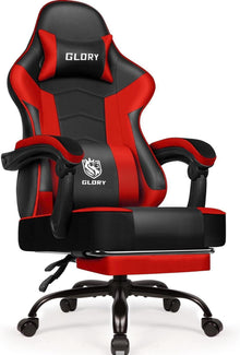Ergonomischer Gaming Stuhl gepolstert mit Fußstütze, rot