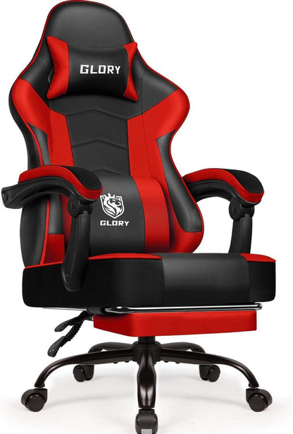 Ergonomischer Gaming Stuhl gepolstert mit Fußstütze, rot