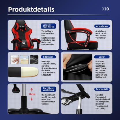 Gaming Stuhl Bürostuhl Ergonomisch höhenverstellbar gepolstert 150 kg