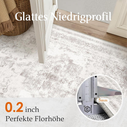Vintage Grau Teppich 240x300cm Waschbar – Wohnzimmer Teppich