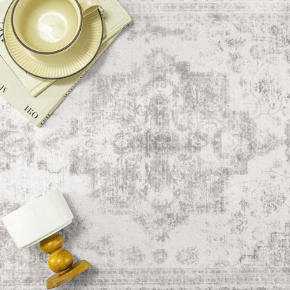 Vintage Grau Teppich 240x300cm Waschbar – Wohnzimmer Teppich