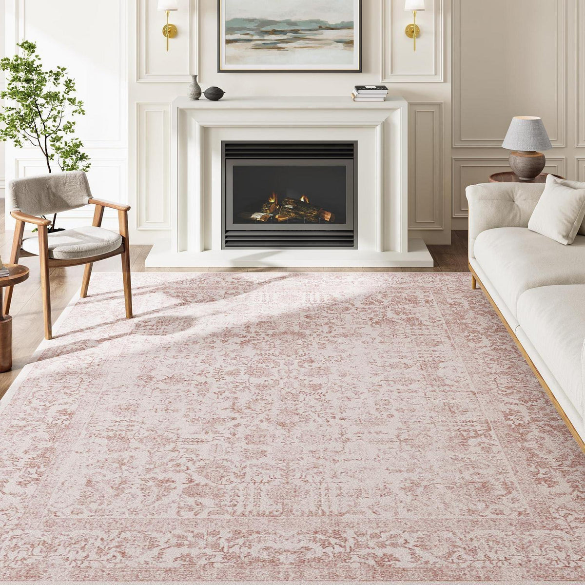 Vintage Rose Teppich 240x300cm Waschbar Wohnzimmer Teppich