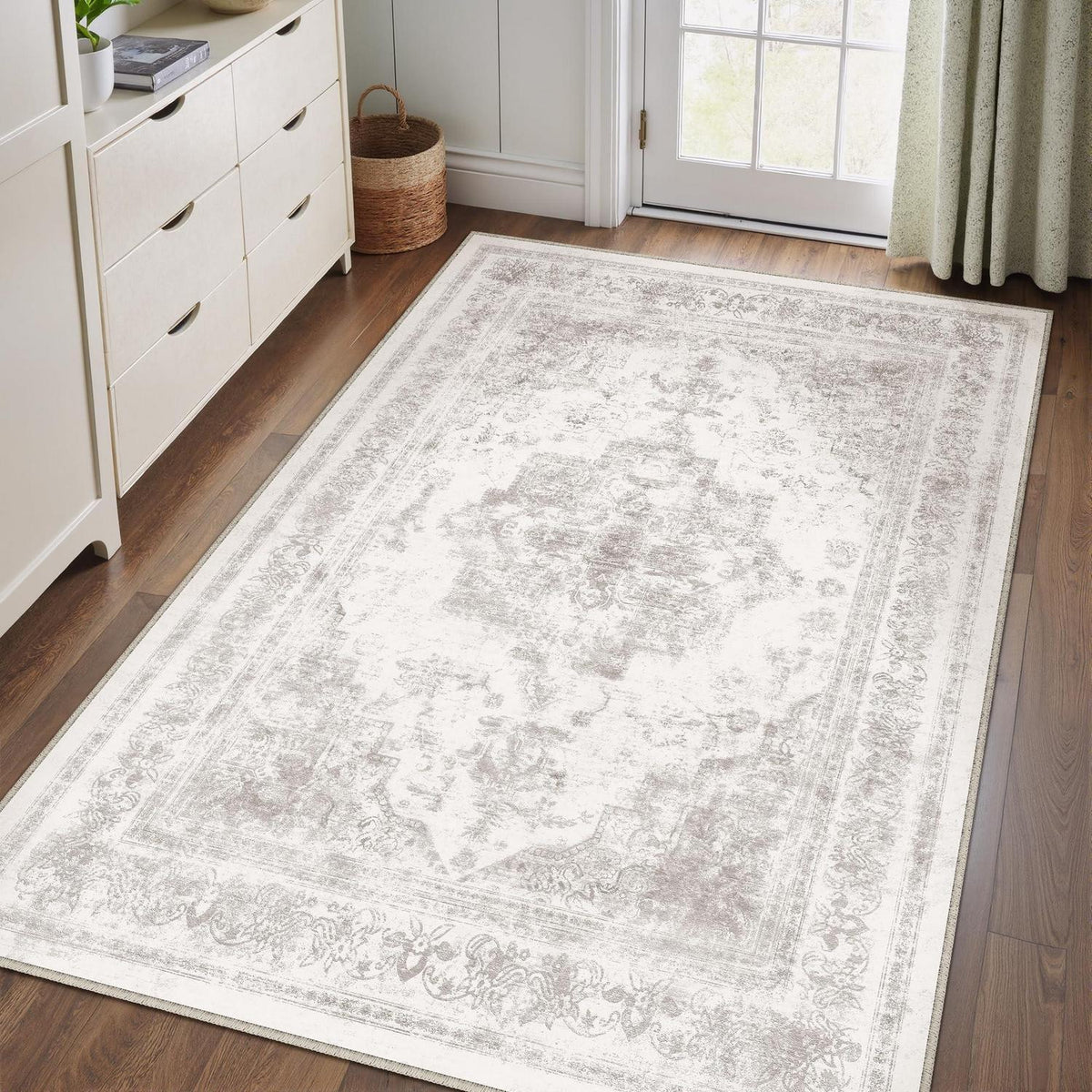 Vintage Grau Teppich 120x180cm Waschbar – Wohnzimmer Teppich