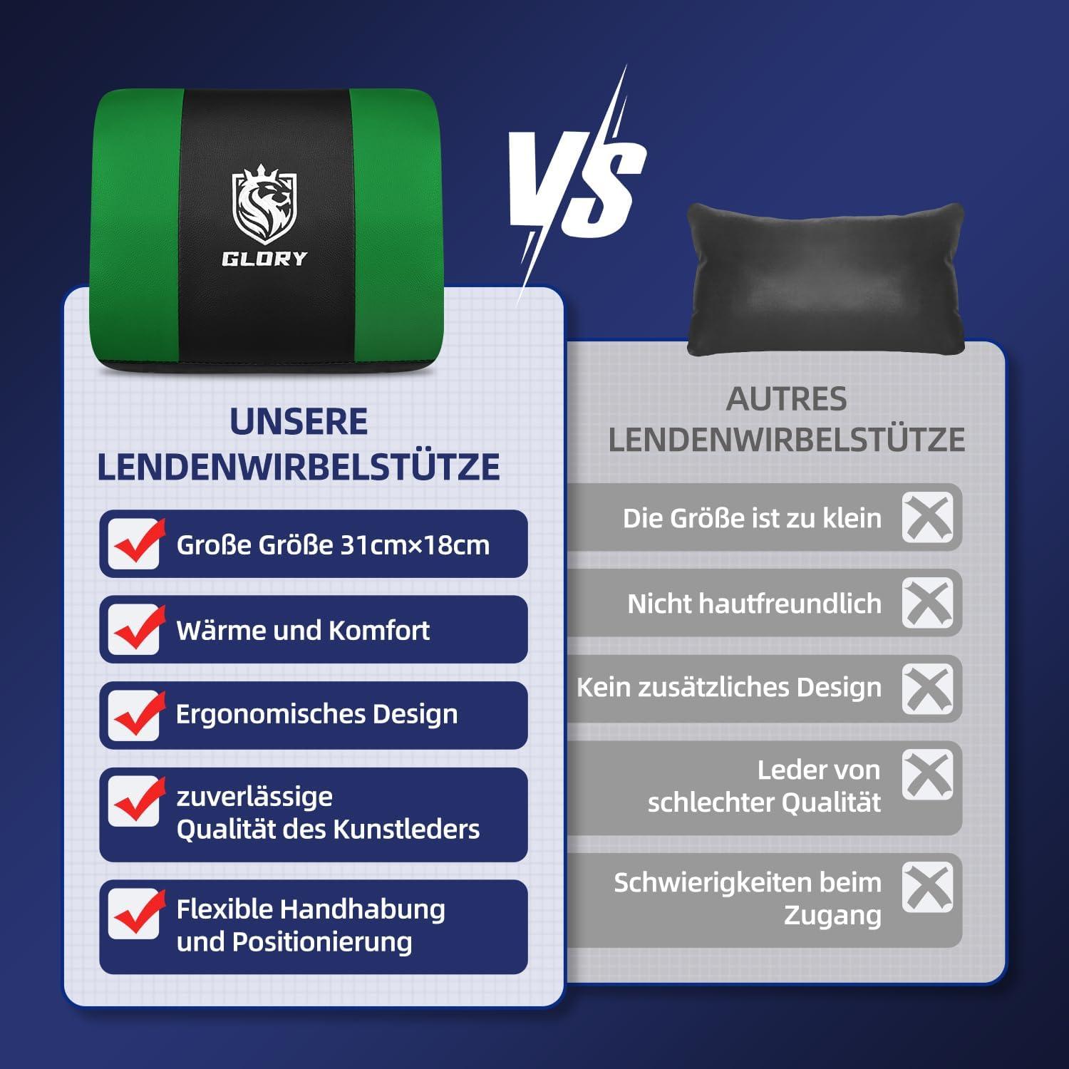Gaming Stuhl Bürostuhl Ergonomisch mit Fußstütze Grün 150 kg