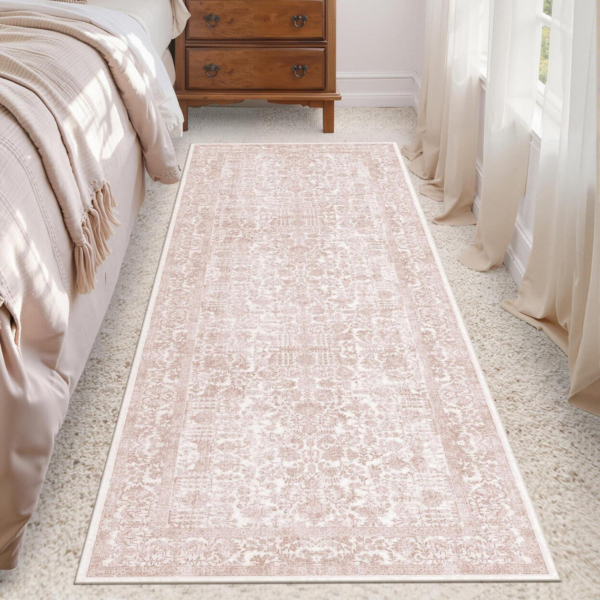 Vintage Rose Läufer Teppich 60x180cm Waschbar & Rutschfest