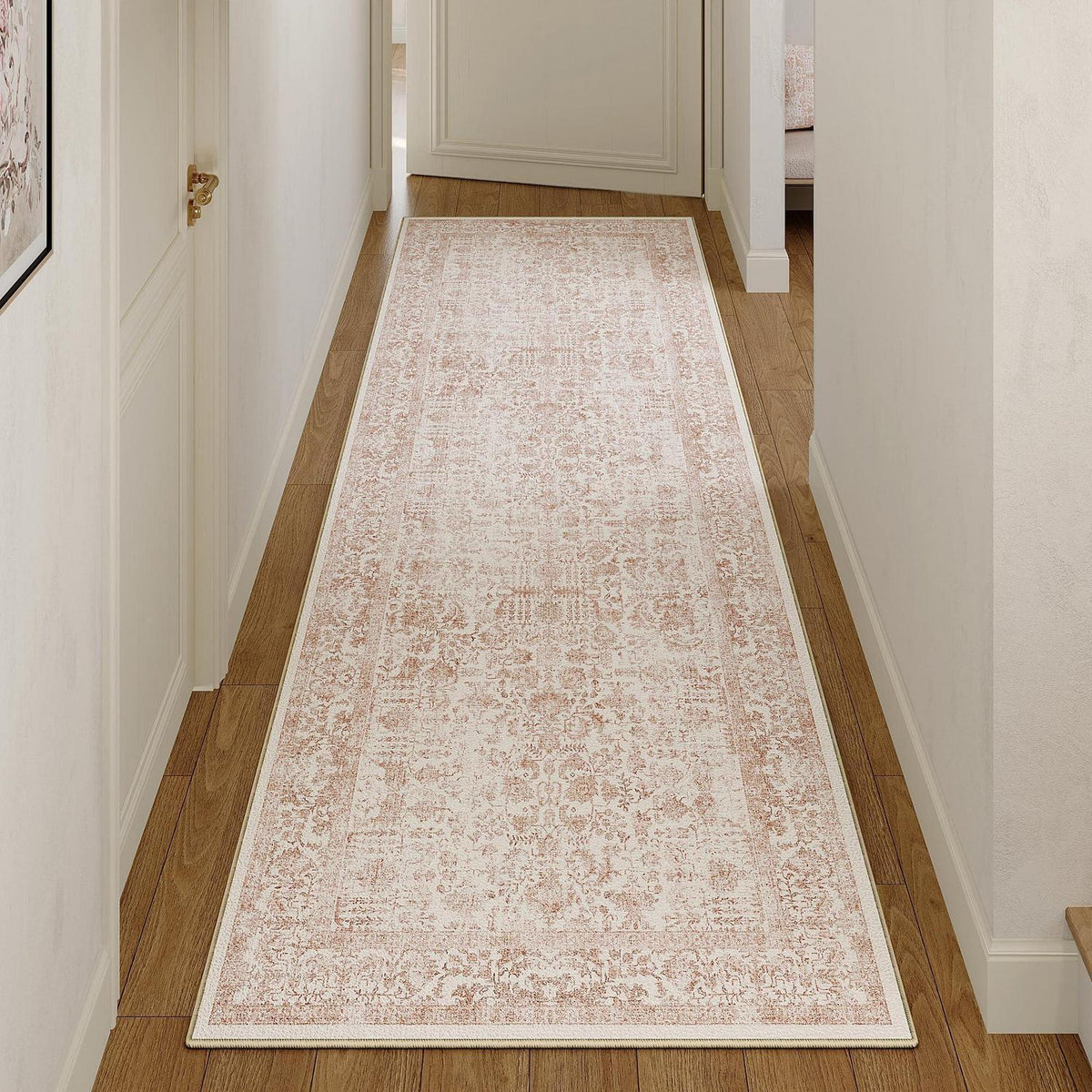 Vintage Rose Läufer Teppich 60x180cm Waschbar & Rutschfest