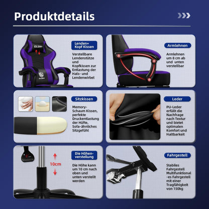 Gaming Stuhl Bürostuhl Ergonomisch mit Fußstütze Kopfstütze