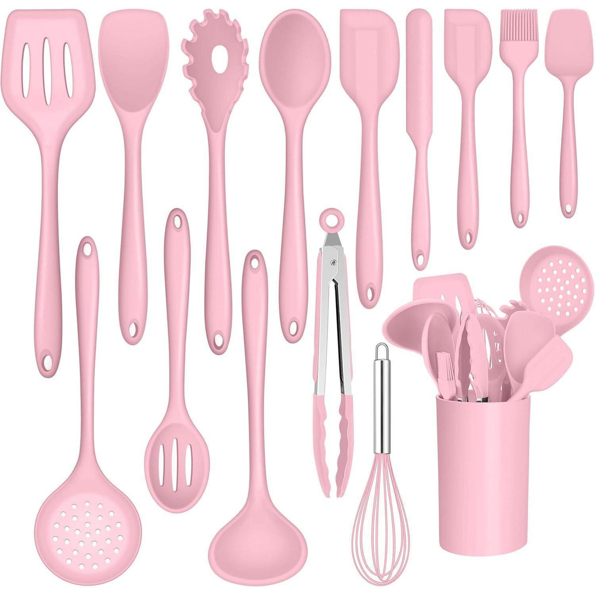 15-teiliges Silikon Küchenhelfer Set Rosa