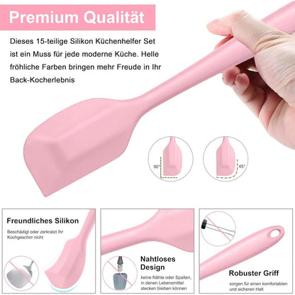 15-teiliges Silikon Küchenhelfer Set Rosa