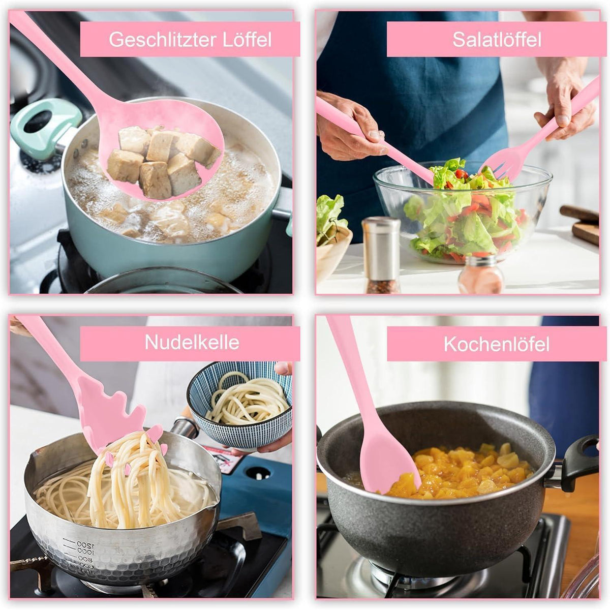 15-teiliges Silikon Küchenhelfer Set Rosa