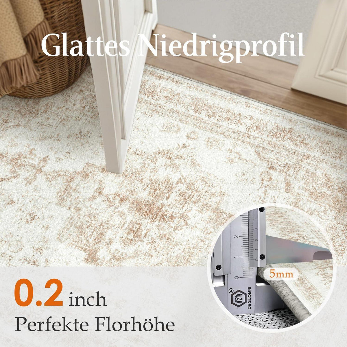 Vintage Creme Teppich 240x300cm Waschbar & Rutschfest