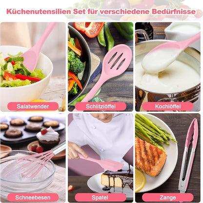 22-teiliges Silikon Küchenhelfer Set, Hitzebeständig, Pink Rosa