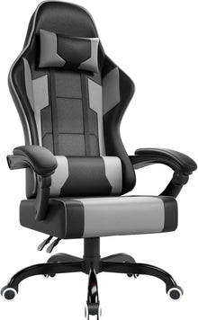 Ergonomischer Gaming Stuhl mit Massage und Kopfstütze, Grau