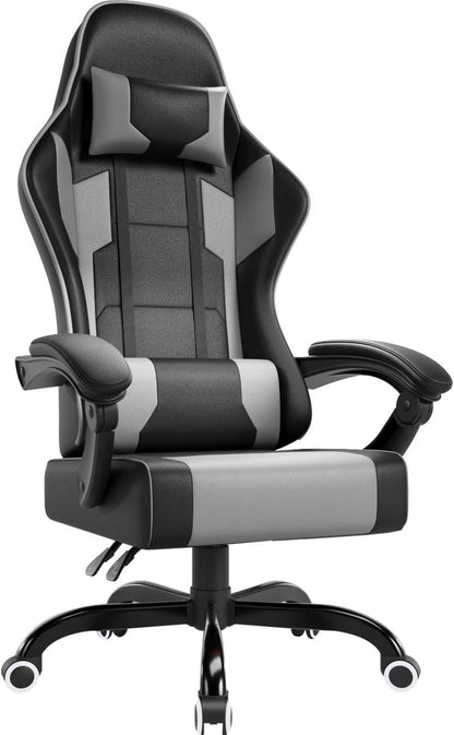 Ergonomischer Gaming Stuhl mit Massage und Kopfstütze, Grau