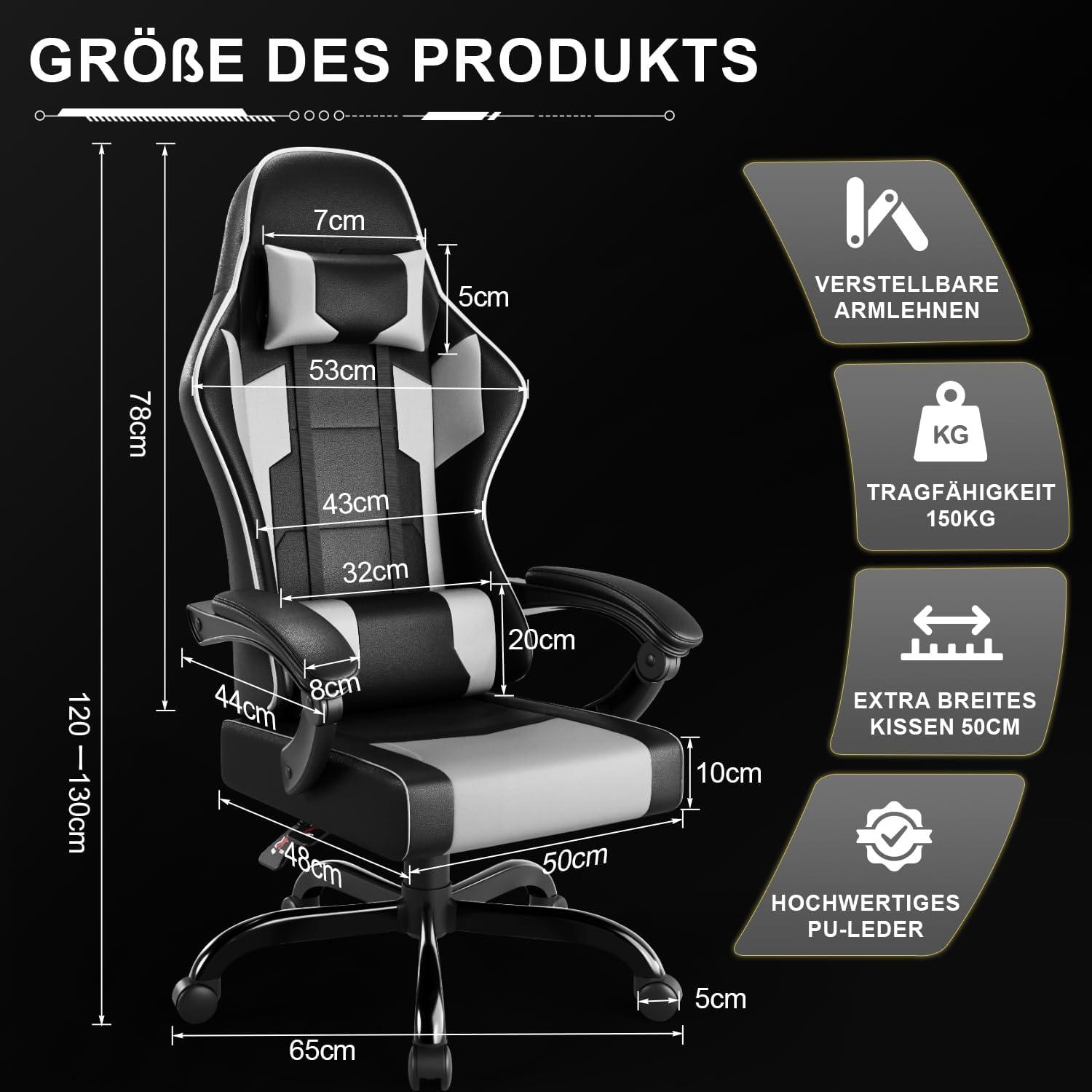 Ergonomischer Gaming Stuhl mit Massagefunktion und 150kg