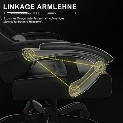Ergonomischer Gaming Stuhl mit Massagefunktion und 150kg Kapazität, Grau