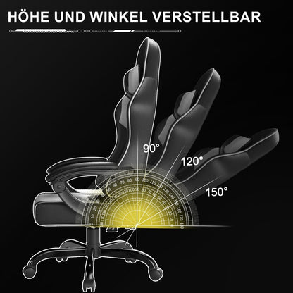Ergonomischer Gaming Stuhl mit Massage & Kopfstütze, 150kg Kapazität