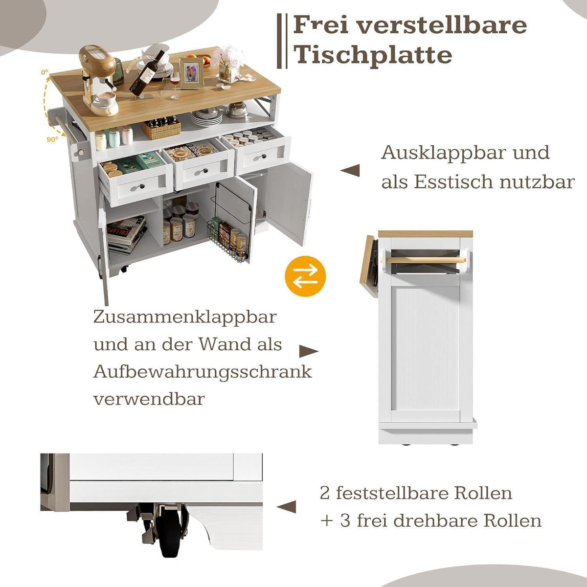 Moderne Kücheninsel mit Stauraum & Handtuchhalter – Weiß