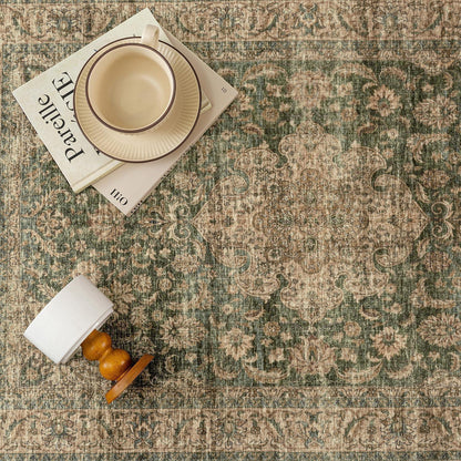 Vintage Fußmatte Teppich Grün 60x90cm Waschbar Retro Design