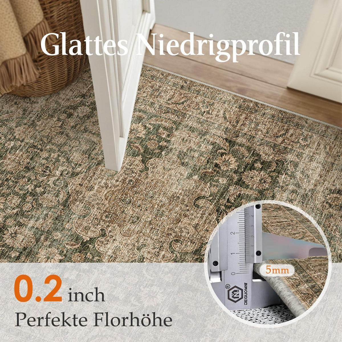 Vintage Fußmatte Teppich Grün 60x90cm Waschbar Retro Design