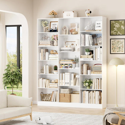 Bücherregal 188 cm mit 17 Fächern – Weißes Standregal für Wohnzimmer