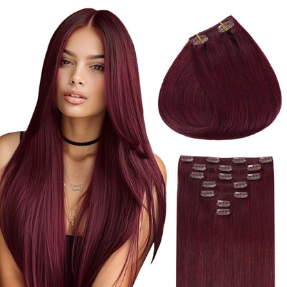 Echthaar Clip-Ins Burgunderrot 40cm – Volumen & Länge