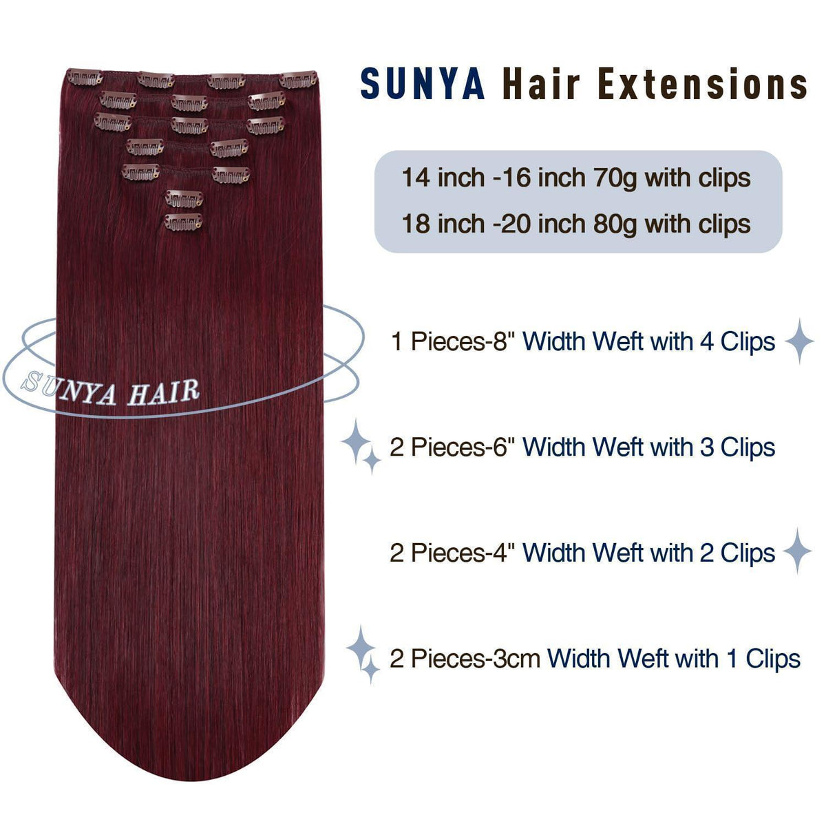Echthaar Clip-Ins Burgunderrot 40cm – Volumen & Länge