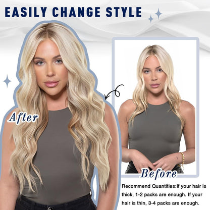 Echthaar Clip-Ins Aschblond mit Platinblond, 50cm