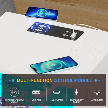 LED Nachttisch 2er Set Weiß mit Ladestation und 3 Farben Licht