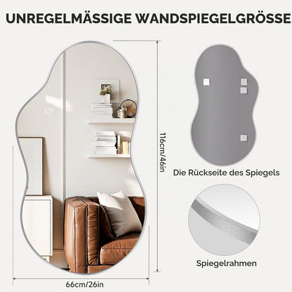 Asymmetrischer Wandspiegel 66x116cm – Dekorativer Silberrahmen Spiegel