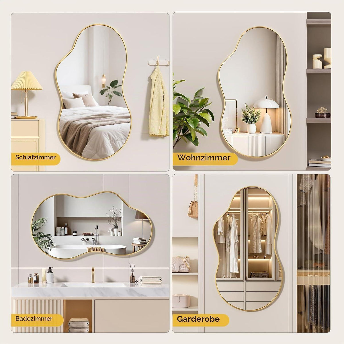Asymmetrischer Wandspiegel Gold 50x90cm - Dekorativer Raumspiegel