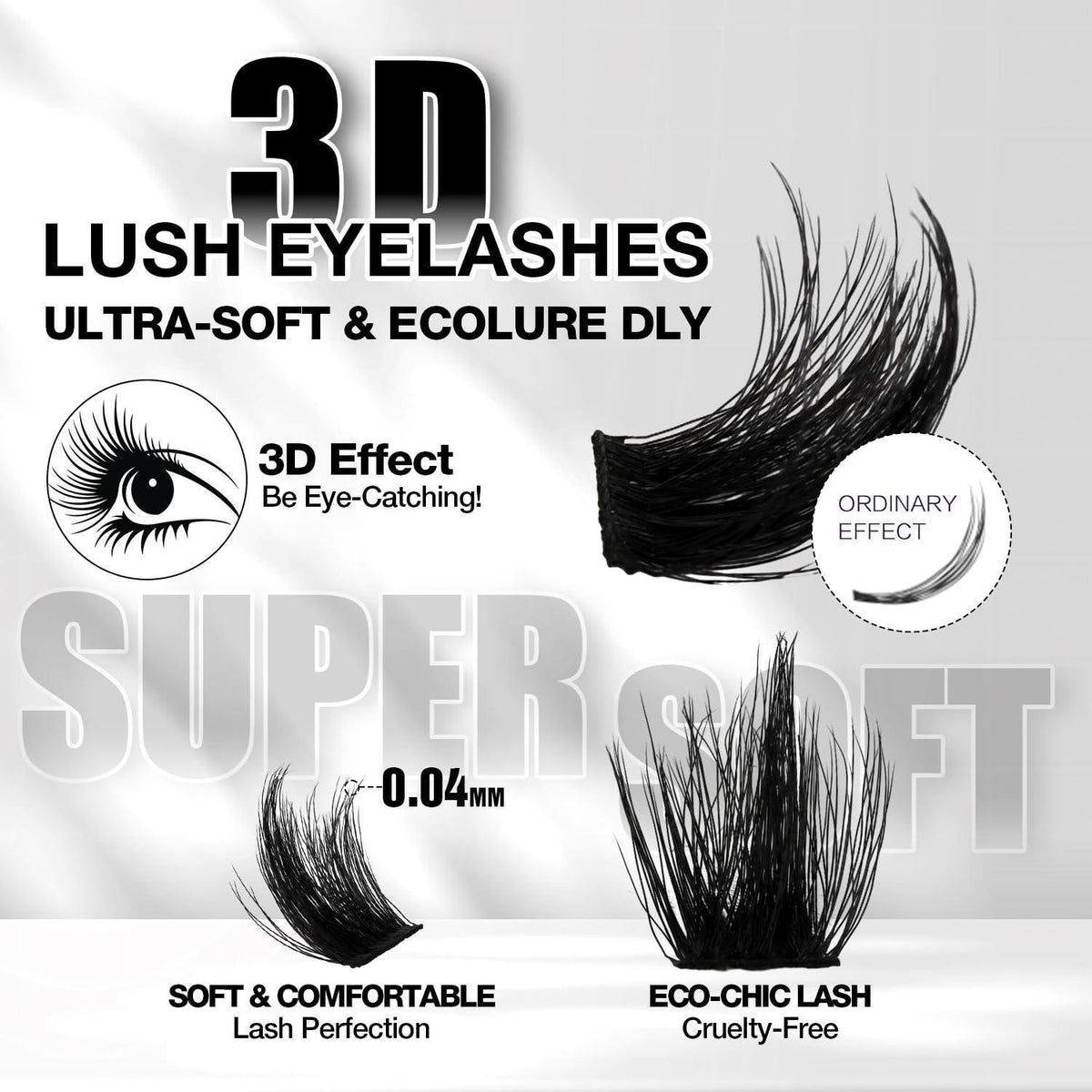 3D Wimpern-Cluster Set mit Bond & Seal – 10-18mm D-Curl
