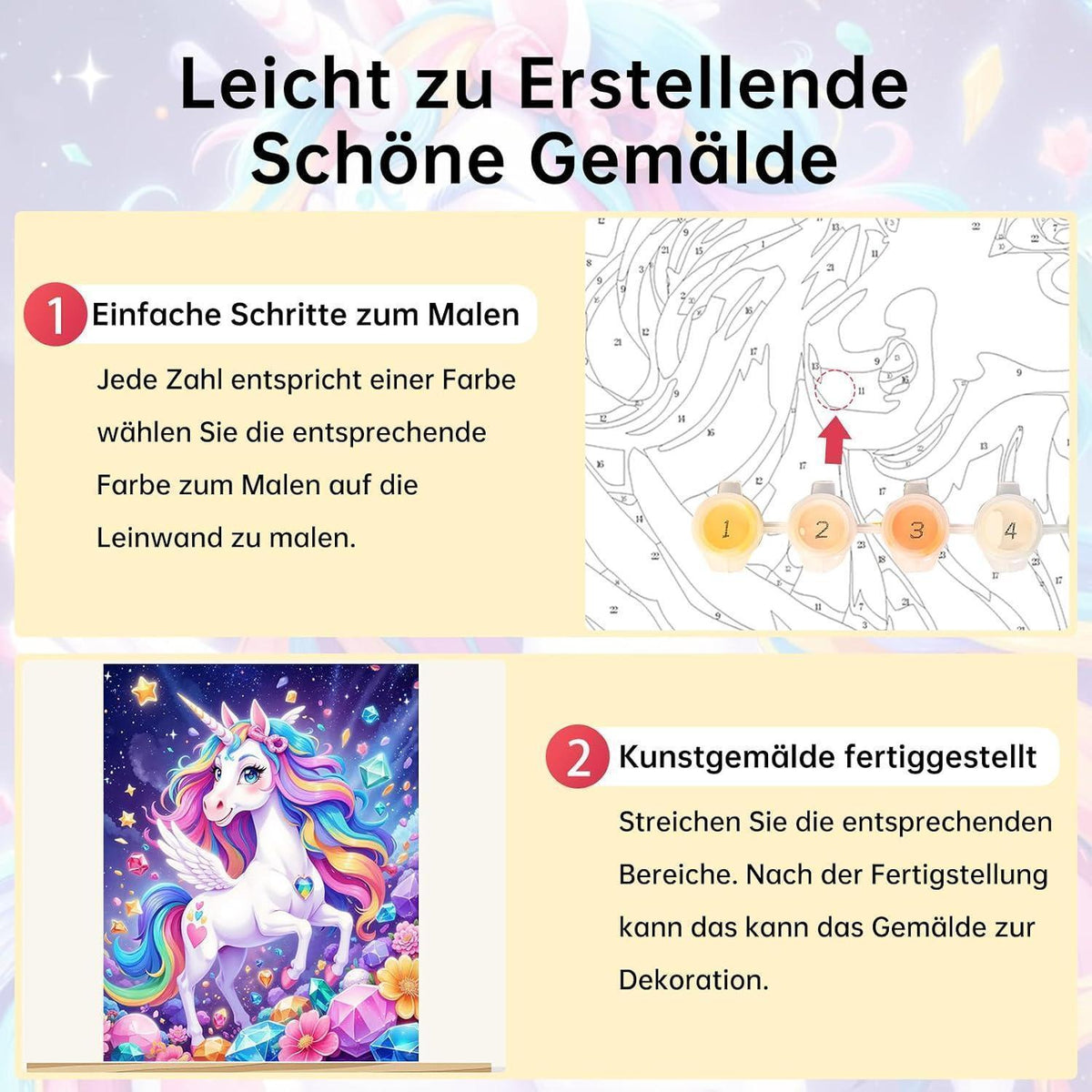 Einhorn Malen Nach Zahlen für Kinder & Erwachsene Anfänger