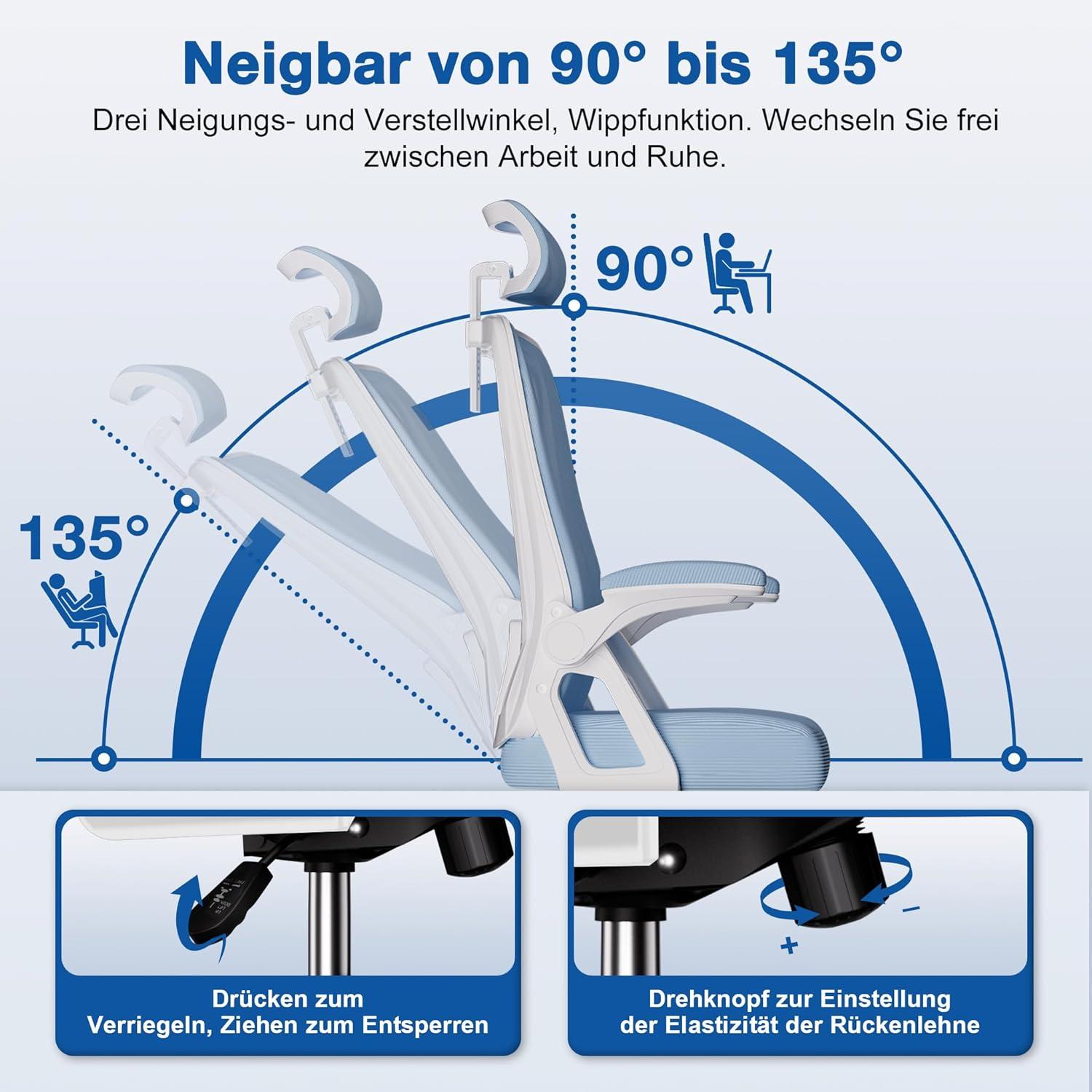 Ergonomischer Bürostuhl mit verstellbarer Kopfstütze und Wippfunktion