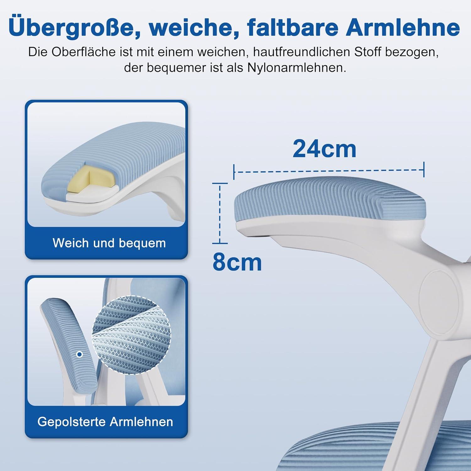 Ergonomischer Bürostuhl mit Verstellbarer Kopfstütze, Armlehnen und